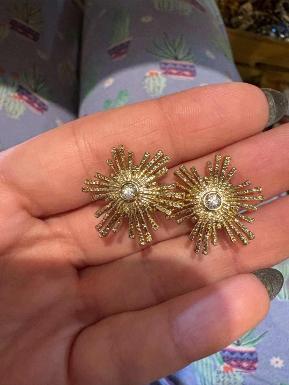 Vintage RMN gold Sunburst Crystal Stud Earrings - Women Jewelry